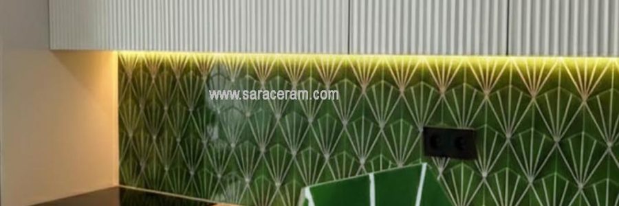 کاشی بین کابینتی دست‌ساز طرح هندسی سبز – مدل TA1005R232