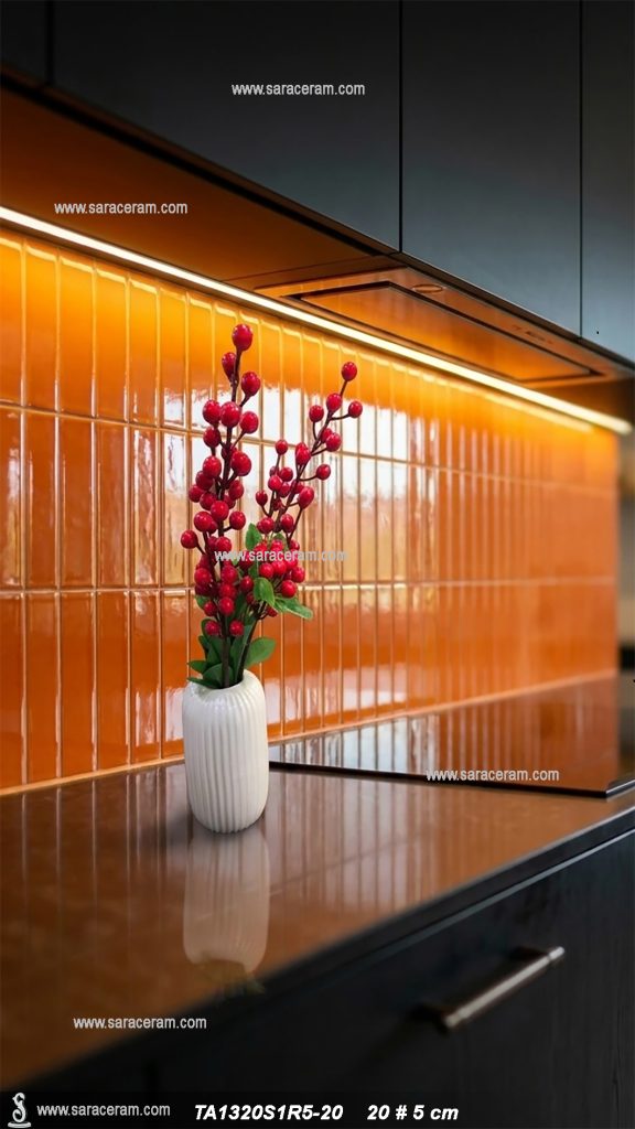 کاشی بین کابینت نارنجی
