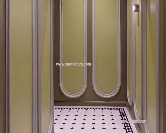 سرامیک دست‌ساز کلاسیک سفید مشکی مدل TA029A6R1 ساراسرام | ۲۰ در ۲۰ سانتی‌متر